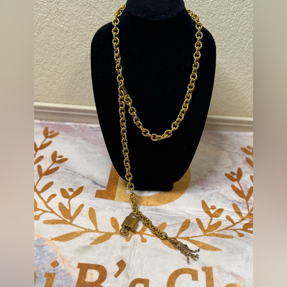 Louis Vuitton Lock & Key #316 Vintage 10K Gold Accents Teardrop Tassel Necklace - Picture 11 of 15